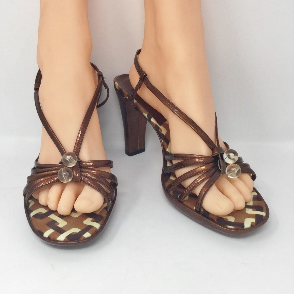 Claudia Ciuti Brown Patent Leather Heeled Sandals
